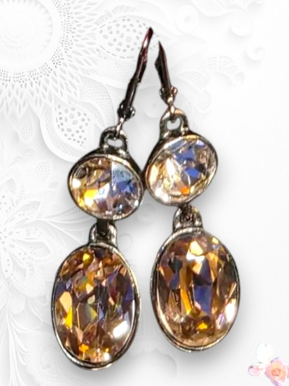 Vintage Signed Givenchy Gold Silver Crystal Drop Earrings 355 - Picture 1 of 6